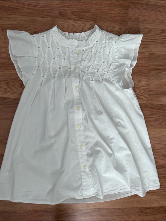 LOFT Tops - XS LOFT White Ruffled Smocked Button-Front Blouse, New